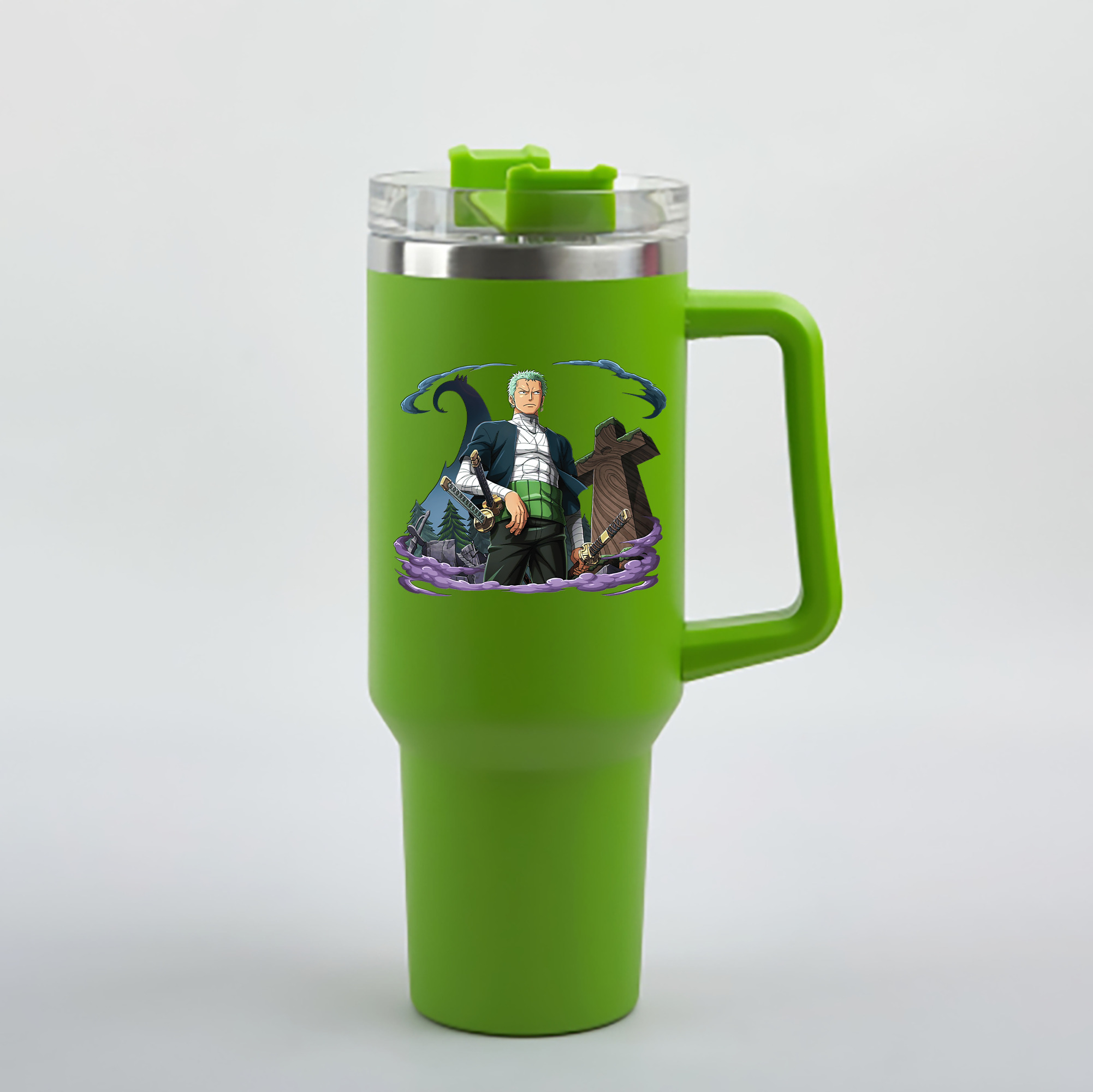 ワンピース ロロノア・ゾロ ONE PIECE Roronoa Zoro 1200mL車用タンブラー - クリスタルステッカー（プラスチックストロー付き）
